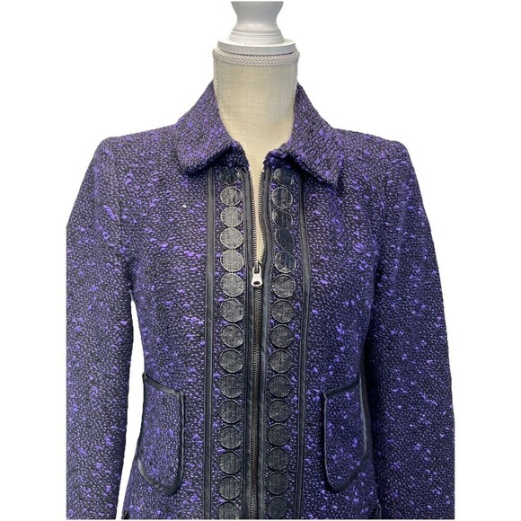 Nanette Lepore Womens Wool Blend Tweed Jacket 4 Purple Pockets zip Classic USA - Picture 3 of 11